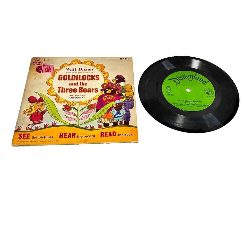 Vintage 1967 Walt Disney Goldilocks & Three Bears Storybook & 7" Record LLP-315